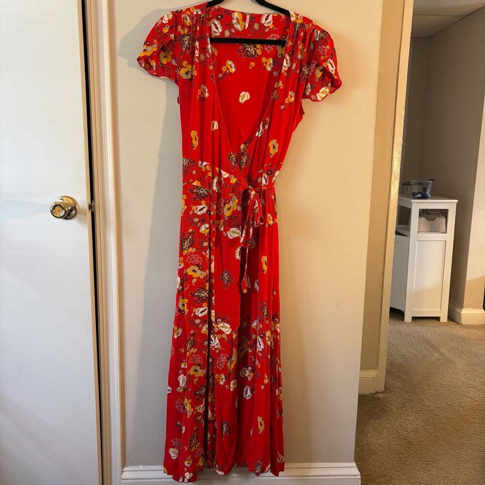 Free People Jess Red Floral Wrap Maxi Dress Size S/P